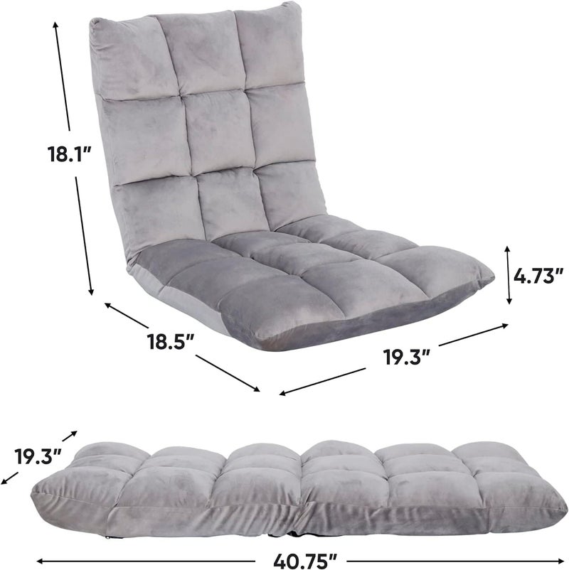 Game Chair Folding Floor Chair Lazy Sofa Lounge Cushion with 5 Position Adjustable Backrest for Reading Games Meditating (Grey) - Image 3