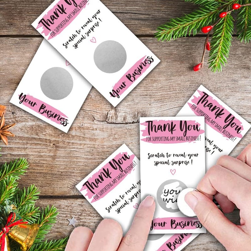 REWIDPARTY 85REWIDPARTY 50 Blank Gift Certificate Scratch Off Cards Thank You for Small Business Scratch Cards Vouchers Pink Stripes Thank You Cards Customer Appreciation Vouchers for Small Business（Pink） - Image 5