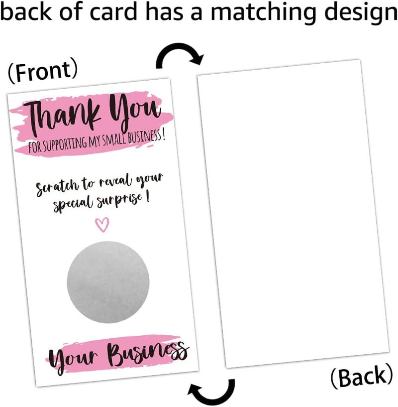REWIDPARTY 85REWIDPARTY 50 Blank Gift Certificate Scratch Off Cards Thank You for Small Business Scratch Cards Vouchers Pink Stripes Thank You Cards Customer Appreciation Vouchers for Small Business（Pink） - Image 4