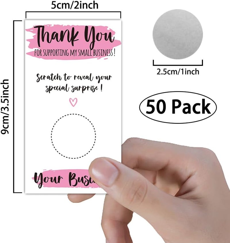 REWIDPARTY 85REWIDPARTY 50 Blank Gift Certificate Scratch Off Cards Thank You for Small Business Scratch Cards Vouchers Pink Stripes Thank You Cards Customer Appreciation Vouchers for Small Business（Pink） - Image 2