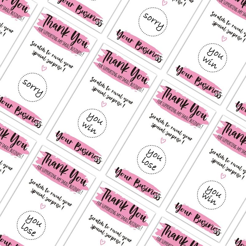 REWIDPARTY 85REWIDPARTY 50 Blank Gift Certificate Scratch Off Cards Thank You for Small Business Scratch Cards Vouchers Pink Stripes Thank You Cards Customer Appreciation Vouchers for Small Business（Pink） - Image 3