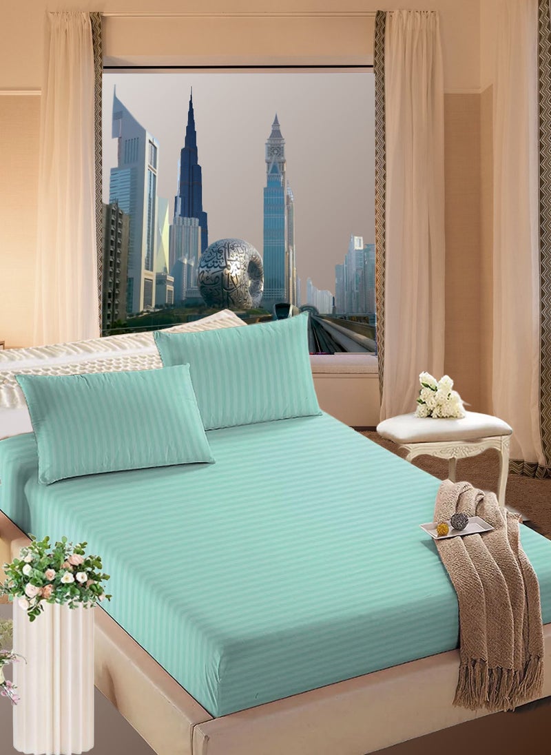 Blueberry Sky Blue Striped Design Bed Sheet Set Deep Pocket Machine Washable 150x200+25cm  - Image 1