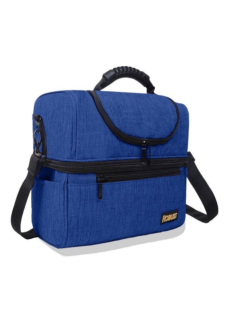 ROBUST Robust Leakproof Lunch Bag With Shoulder Strap Anti-Fungal Insulated Material Lunch Box Bag For Men & Women Double-Deck Large Cooler Bag For Office, School Travel Beach Picnic, Adult- Blue  - Image 1