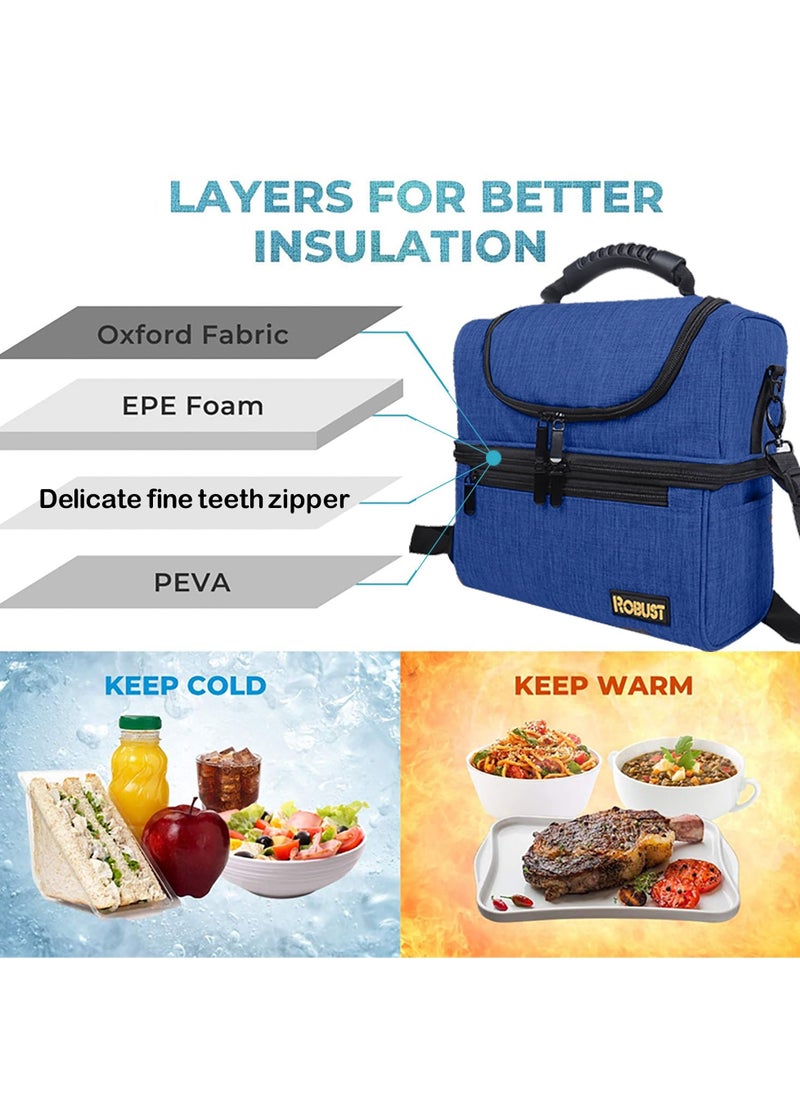 ROBUST Robust Leakproof Lunch Bag With Shoulder Strap Anti-Fungal Insulated Material Lunch Box Bag For Men & Women Double-Deck Large Cooler Bag For Office, School Travel Beach Picnic, Adult- Blue  - Image 5