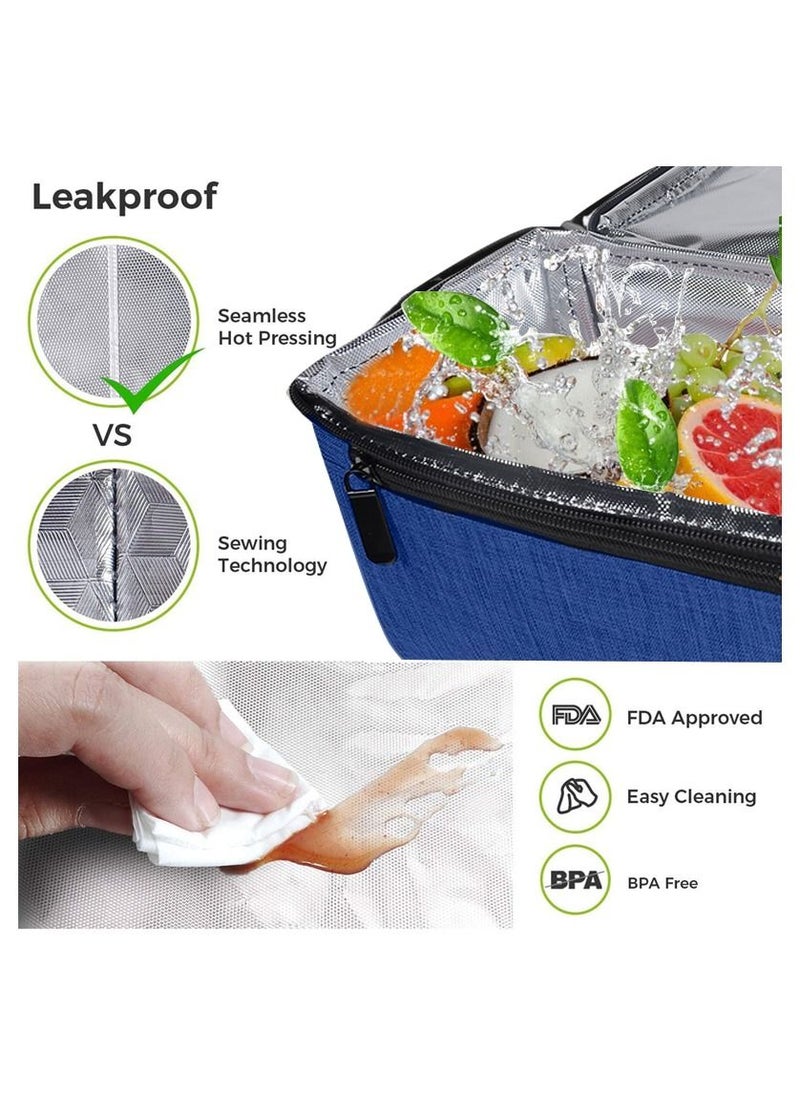 ROBUST Robust Leakproof Lunch Bag With Shoulder Strap Anti-Fungal Insulated Material Lunch Box Bag For Men & Women Double-Deck Large Cooler Bag For Office, School Travel Beach Picnic, Adult- Blue  - Image 4