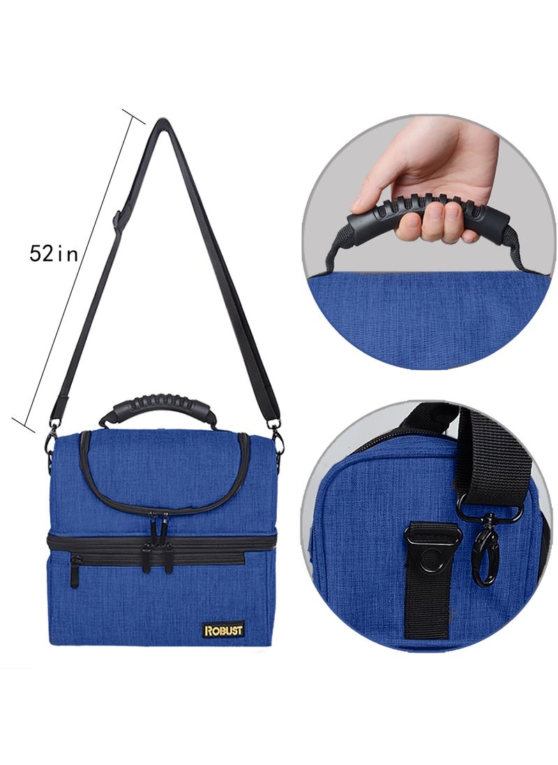 ROBUST Robust Leakproof Lunch Bag With Shoulder Strap Anti-Fungal Insulated Material Lunch Box Bag For Men & Women Double-Deck Large Cooler Bag For Office, School Travel Beach Picnic, Adult- Blue  - Image 2
