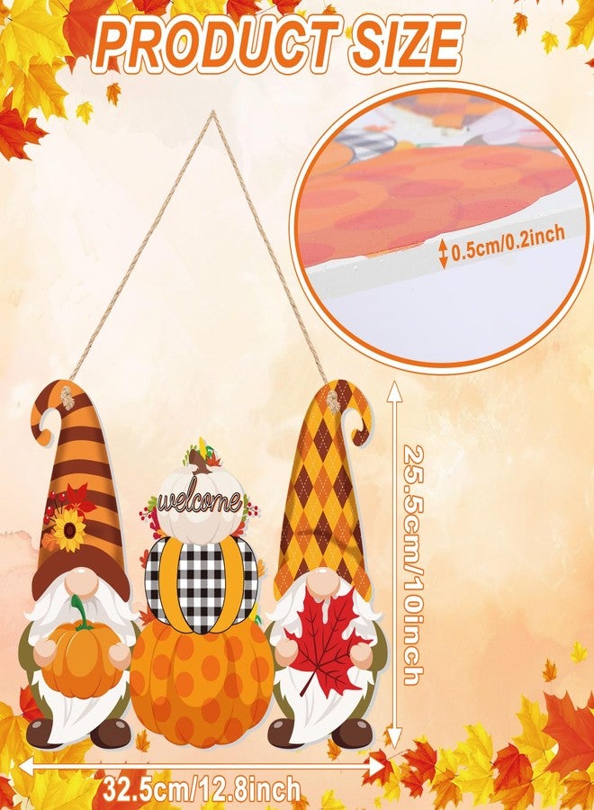 JUNEBRUSHS Double Sided Fall Thanksgiving Decor/Christmas Decorations Fall Door Gnome Sign Winter Home Thankful Pumpkin Hanging Wooden Buffalo Plaid Sign Wall Porch for Christmas Indoor Outdoor Decor - Image 2