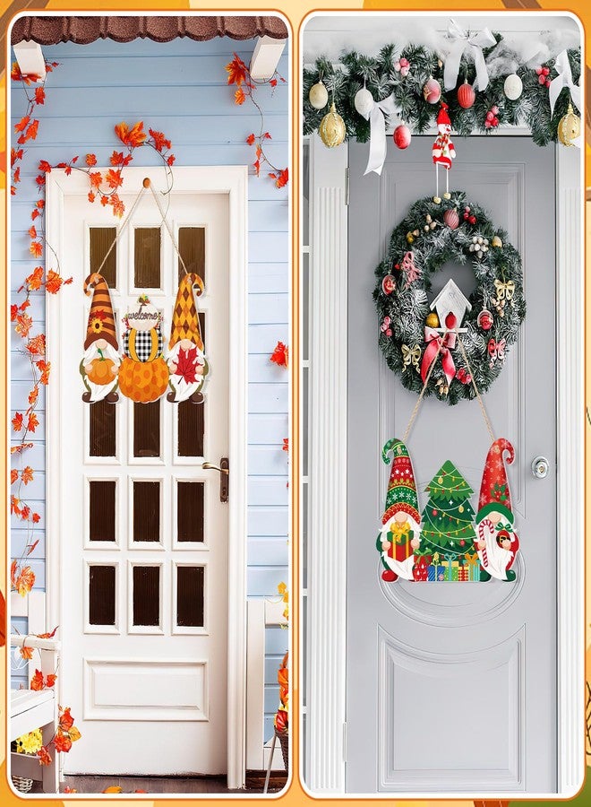 JUNEBRUSHS Double Sided Fall Thanksgiving Decor/Christmas Decorations Fall Door Gnome Sign Winter Home Thankful Pumpkin Hanging Wooden Buffalo Plaid Sign Wall Porch for Christmas Indoor Outdoor Decor - Image 5