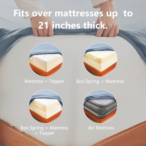 CozyLux Extra Deep Pocket King Size Sheets Set - 6 Piece King Sheets - Luxury Sheet King Size Fits Up to 21 inches Mattresses, Breathable King Sheet Set & Pillowcases - Easy & Secure Fit, Dusty Blue - Image 5