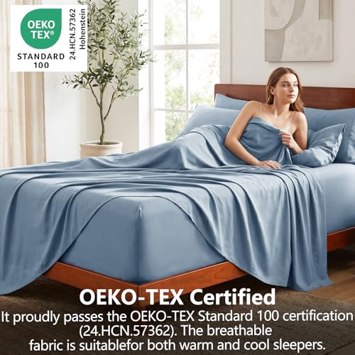 CozyLux Extra Deep Pocket King Size Sheets Set - 6 Piece King Sheets - Luxury Sheet King Size Fits Up to 21 inches Mattresses, Breathable King Sheet Set & Pillowcases - Easy & Secure Fit, Dusty Blue - Image 3