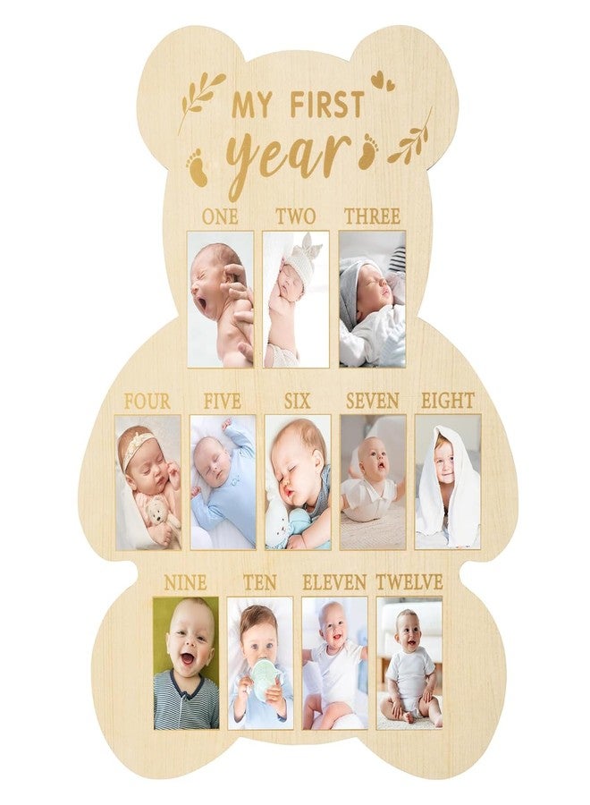 Curious Button Set of 1 My First Year Photo Display Wood Board, Baby’s First Year Picture Frame 12 Months Milestone Board Bear Shape 1st Birthday Photo Frame. - Image 1