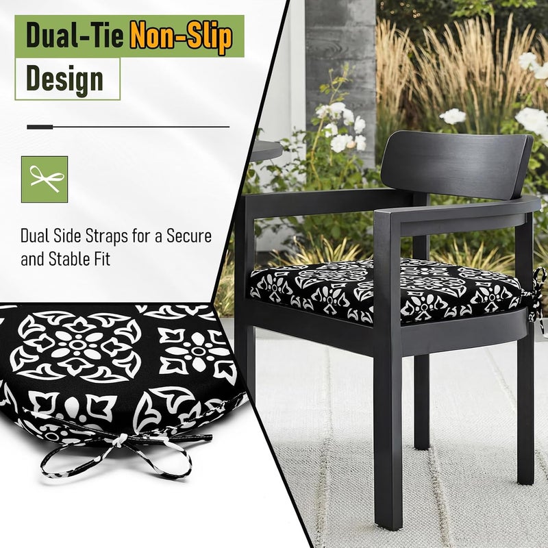 Basic Beyond Outdoor Chair Cushions for Patio Furniture - Round Corner Outdoor Chair Cushions Set of 4, Waterproof Seat Cushions with Ties, 17"x16"x2", Medallion - Image 4