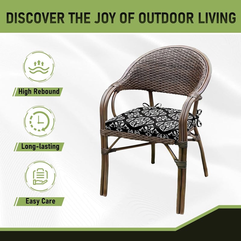 Basic Beyond Outdoor Chair Cushions for Patio Furniture - Round Corner Outdoor Chair Cushions Set of 4, Waterproof Seat Cushions with Ties, 17"x16"x2", Medallion - Image 5
