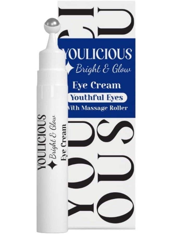 "Youlicious" Eye Cream for Radiance & Glow with Massage Roller for Youthful Eyes - 15ml (Formula Reduces Dark Circles, Puffiness & Fine Lines) - Image 1