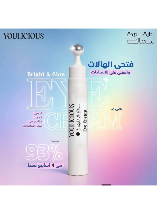 "Youlicious" Eye Cream for Radiance & Glow with Massage Roller for Youthful Eyes - 15ml (Formula Reduces Dark Circles, Puffiness & Fine Lines) - Image 2