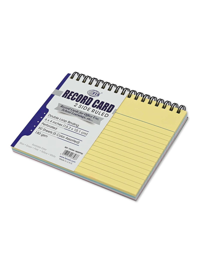 FIS - FIS Ruled Record Card 180 Gsm 6X4 Inch Double Loop Spiral Assorted 50 Sheets -FSIC64-180SPP50 - Image 1
