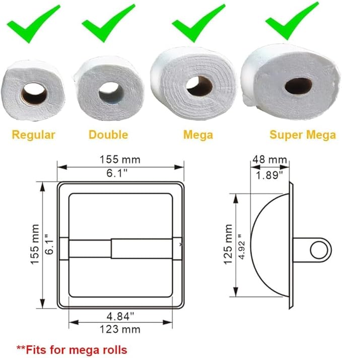 Recessed Toilet Paper Holder: 304 Stainless Steel Matte Black - Easy To Install Space Saving Bathroom Accessory for Modern Bathroom, Kitchen, Bedroom Storage - Image 4