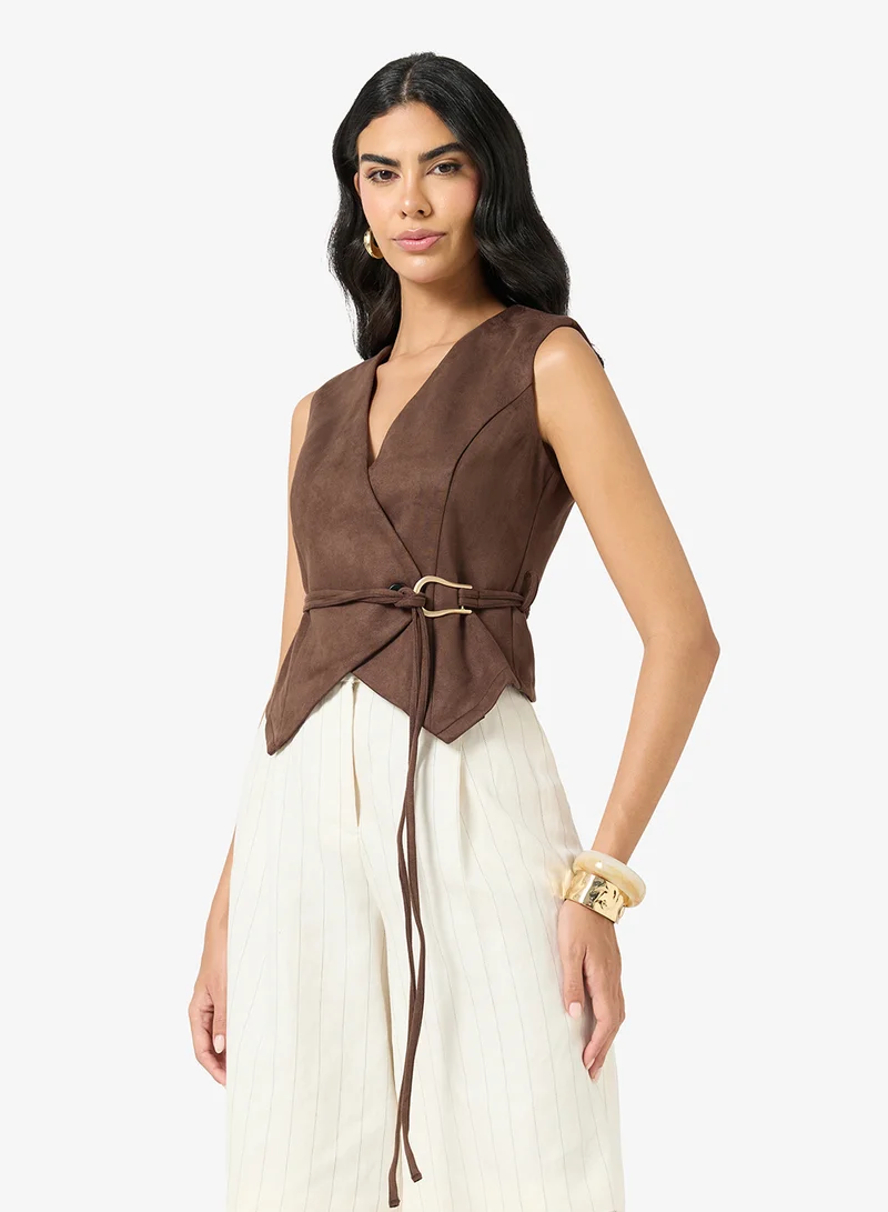 Ella Sleevless Wrap Belted Blouse