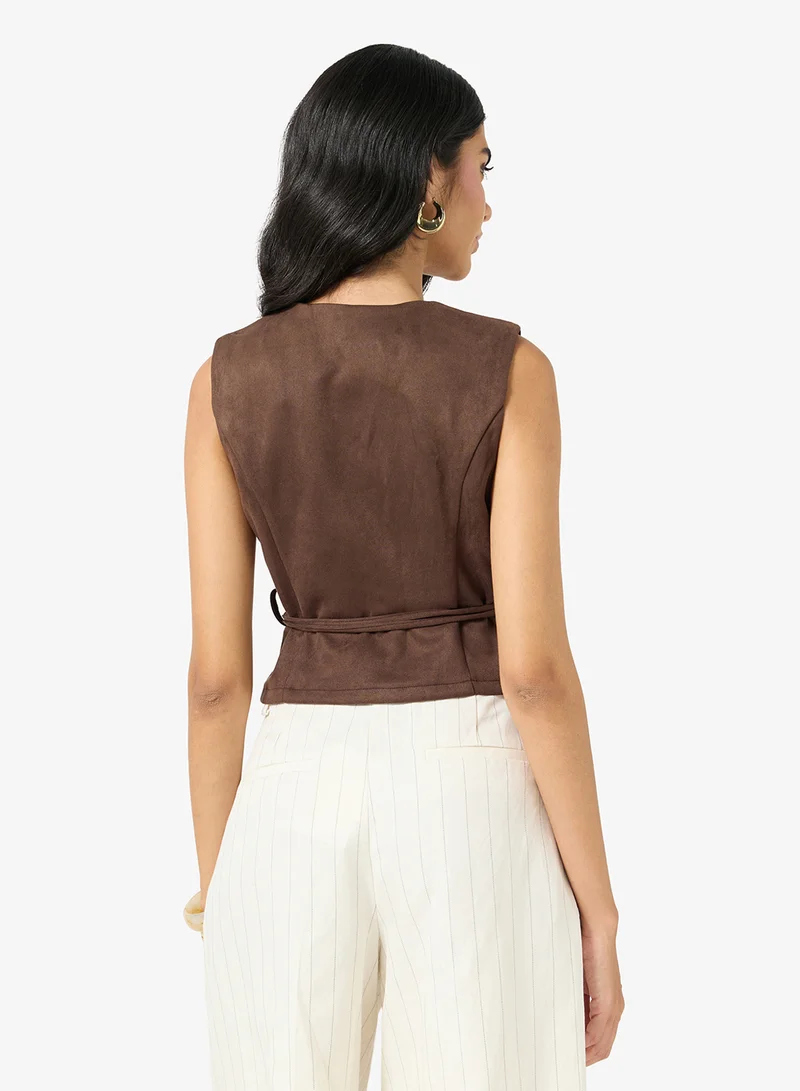 Ella Sleevless Wrap Belted Blouse