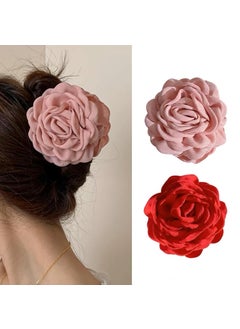 Hair Clips Flower 2 Pack Large Hawaiian Claws Clips315 Inch Floral Hair Clips for Travel Holiday Beach Women Girls Mother Thin Thick Hair Blooming Rose Non Slip Strong Hold Pink Red