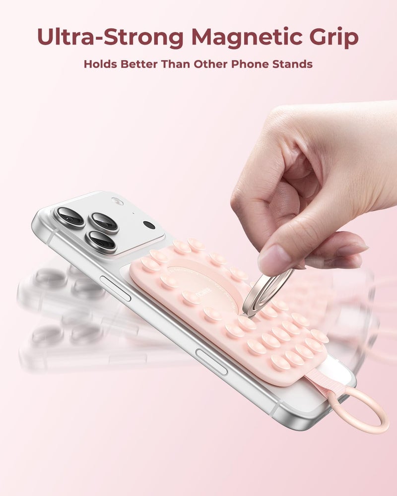 Syncwire Magnetic Phone Grip MagSafe Compatible Phone Ring Holder with Silicone Suction Cup Dual Ring Phone Stand for Mirror Selfie Video Recording Hands Free Use,Blush Pink - Image 4