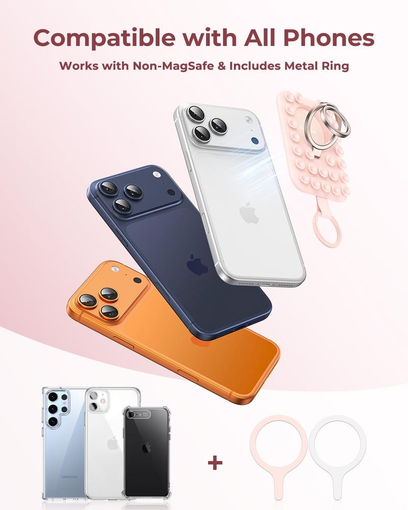 Syncwire Magnetic Phone Grip MagSafe Compatible Phone Ring Holder with Silicone Suction Cup Dual Ring Phone Stand for Mirror Selfie Video Recording Hands Free Use,Blush Pink - Image 3