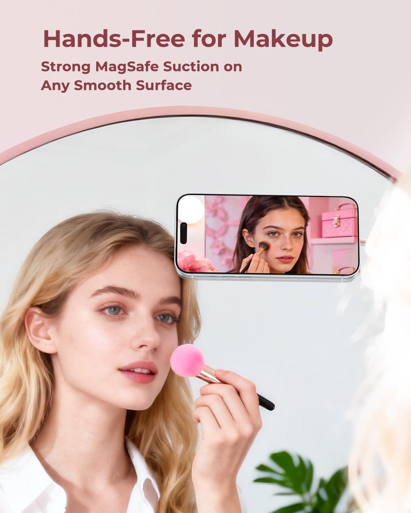 Syncwire Magnetic Phone Grip MagSafe Compatible Phone Ring Holder with Silicone Suction Cup Dual Ring Phone Stand for Mirror Selfie Video Recording Hands Free Use,Blush Pink - Image 5