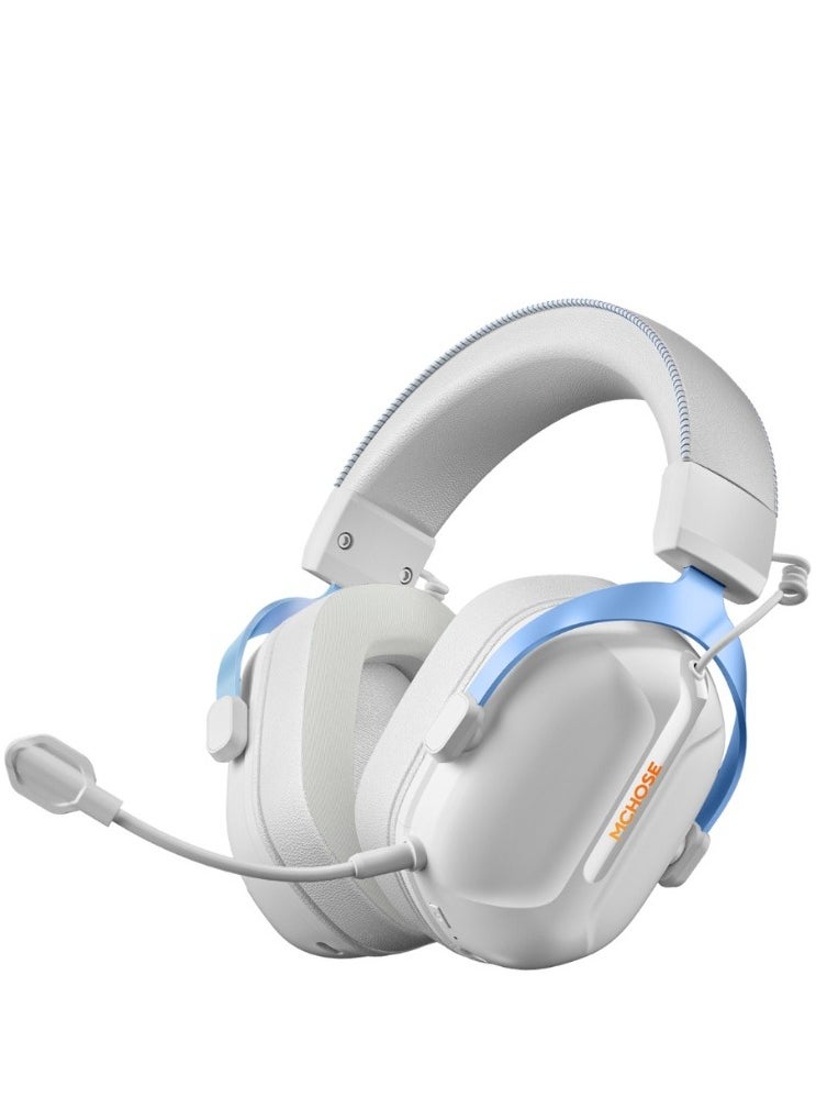 MCHOSE - S9 Pro Wireless Gaming Headset (White/Blue) - 50mm Drivers, 15ms Ultra-Low Latency, 55H Battery, 2.4G/BT Wireless & Wired, 7.1 Surround Sound, Detachable AI Noise-Canceling Microphone, Multi-Platform (PC/PS/Switch/Smartphones), Aluminum Alloy Headband, Ice-Conducting Earcups, Music/Game Modes, Type-C Charging | MC-S9-4 - Image 1
