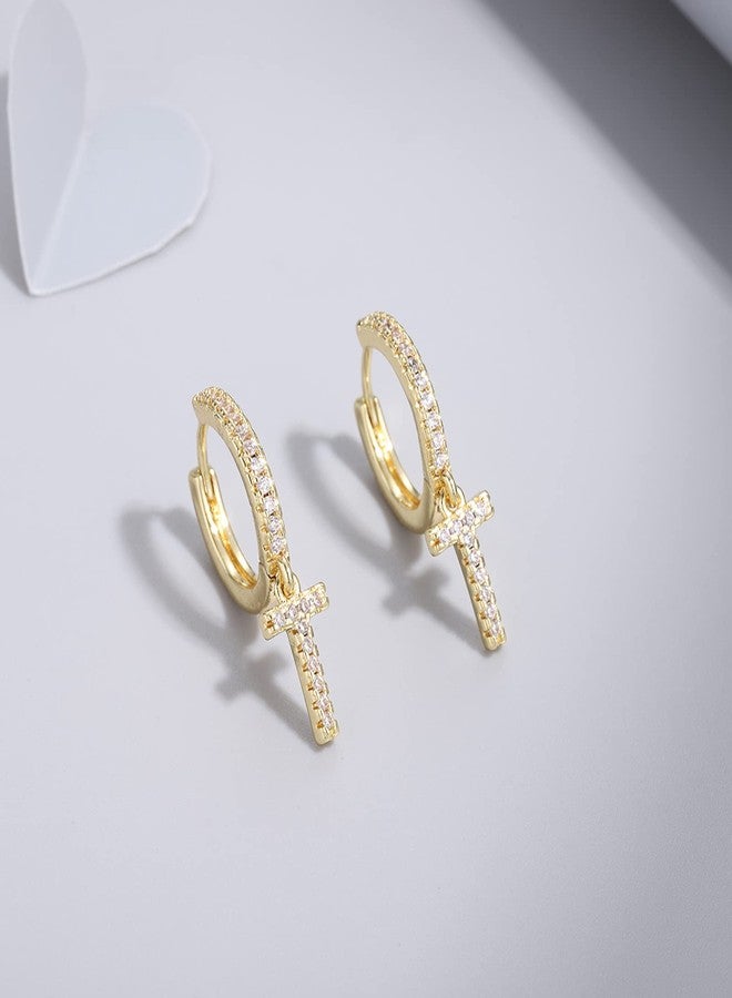 Candyfancy Initial Dangle Hoop Earrings Gold Plated Cubic Zirconia Alphabet Drop Earrings Dainty Hinged Huggie Earrings 26 Letters A To Z - Image 5