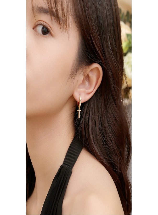 Candyfancy Initial Dangle Hoop Earrings Gold Plated Cubic Zirconia Alphabet Drop Earrings Dainty Hinged Huggie Earrings 26 Letters A To Z - Image 3