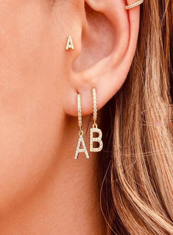 Candyfancy Initial Dangle Hoop Earrings Gold Plated Cubic Zirconia Alphabet Drop Earrings Dainty Hinged Huggie Earrings 26 Letters A To Z - Image 4