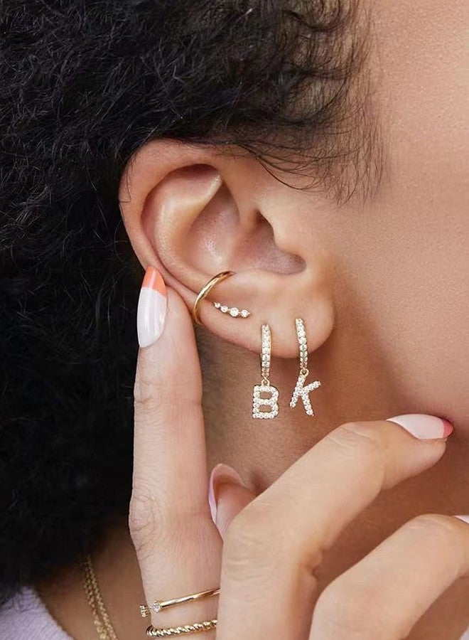 Candyfancy Initial Dangle Hoop Earrings Gold Plated Cubic Zirconia Alphabet Drop Earrings Dainty Hinged Huggie Earrings 26 Letters A To Z - Image 2