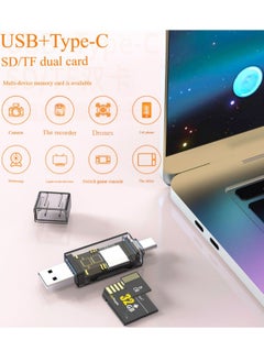 SD Card Reader USB3.0, USB C OTG Dual Slot Memory Card Adapter Compatible, High Speed TF 3-in-1 Memory Card Reader with Type-C OTG Port for Computer and Mobile Phone, Mini Portable Card Reader.