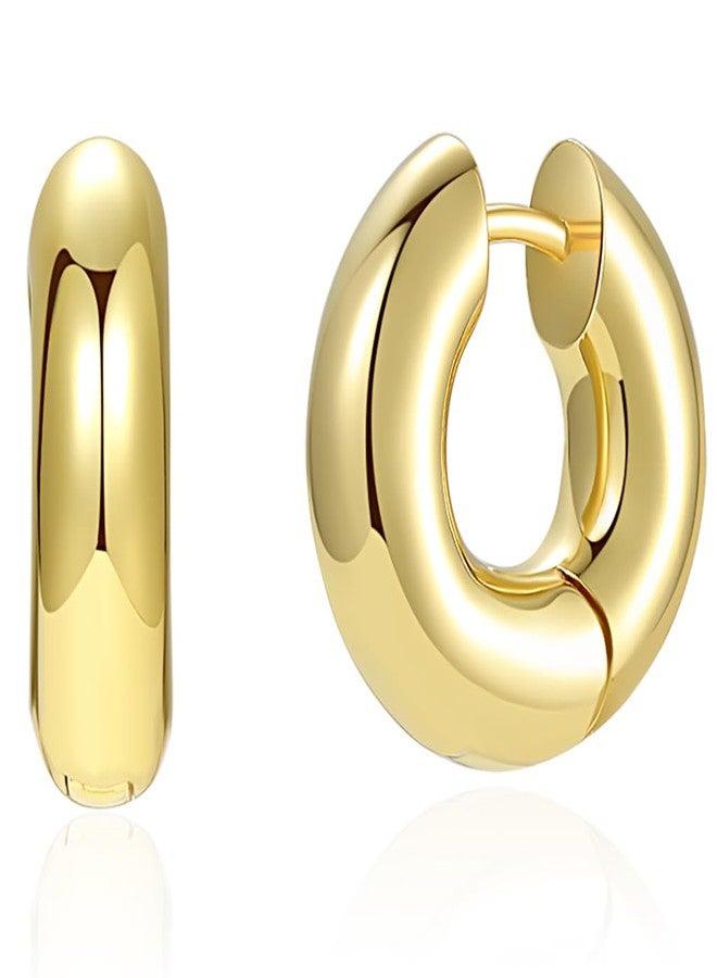 Lemon Grass 18K Gold Plated Chunky Small Gold Hoop Earrings | Womens Bold Thick Gold Huggie Earrings | Sculpture Gold Classic Hoops Hinged Huggie - Image 1