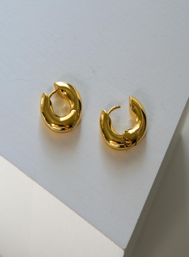 Lemon Grass 18K Gold Plated Chunky Small Gold Hoop Earrings | Womens Bold Thick Gold Huggie Earrings | Sculpture Gold Classic Hoops Hinged Huggie - Image 5
