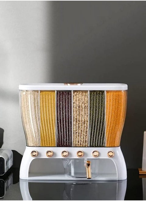 Moisture Proof 6-Container Dry Food Dispenser and Storage Box White/Golden 42×16.5×36CM
