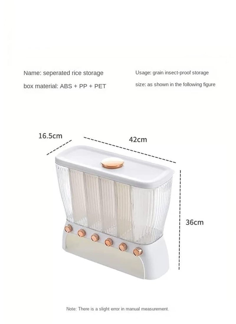 Moisture Proof 6-Container Dry Food Dispenser and Storage Box White/Golden 42×16.5×36CM