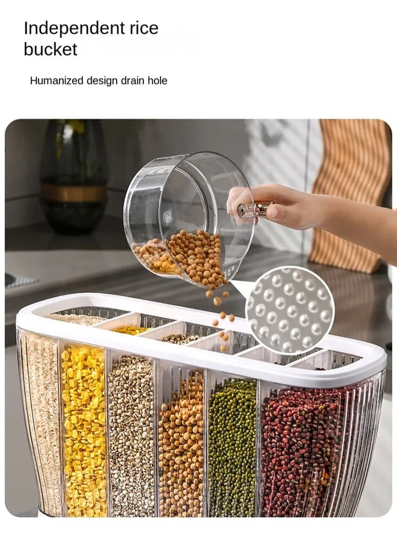 Moisture Proof 6-Container Dry Food Dispenser and Storage Box White/Golden 42×16.5×36CM