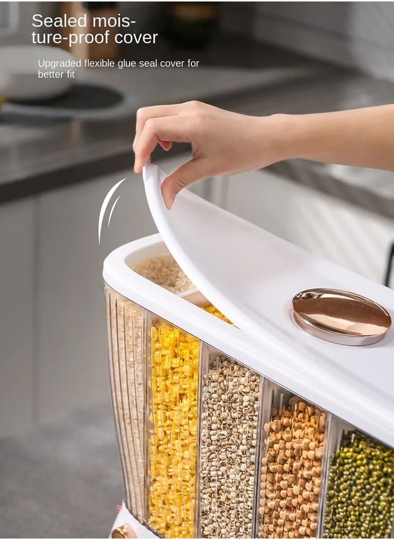 Moisture Proof 6-Container Dry Food Dispenser and Storage Box White/Golden 42×16.5×36CM