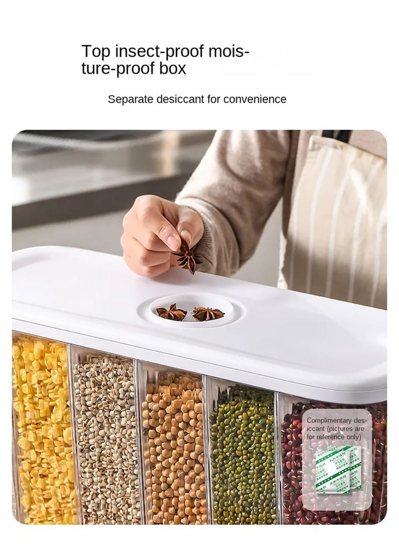 Moisture Proof 6-Container Dry Food Dispenser and Storage Box White/Golden 42×16.5×36CM