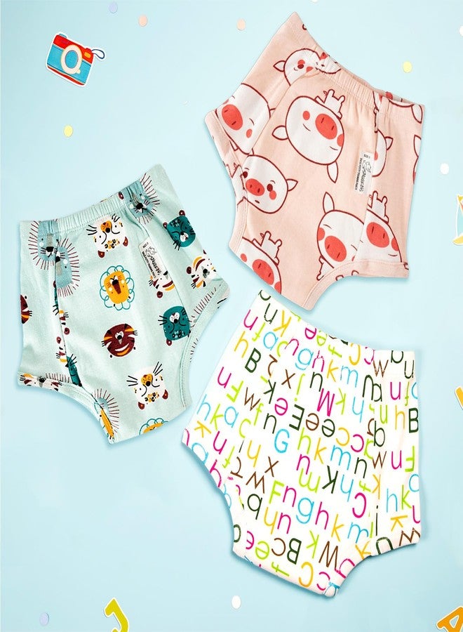 SNUGKINS Snug Potty Training Pull-up Pants for Babies/Toddlers/Kids | 100% Pure Cotton | Washable & Reusable | (Size 0, 9-12 Months) Pack of 3 - Image 2