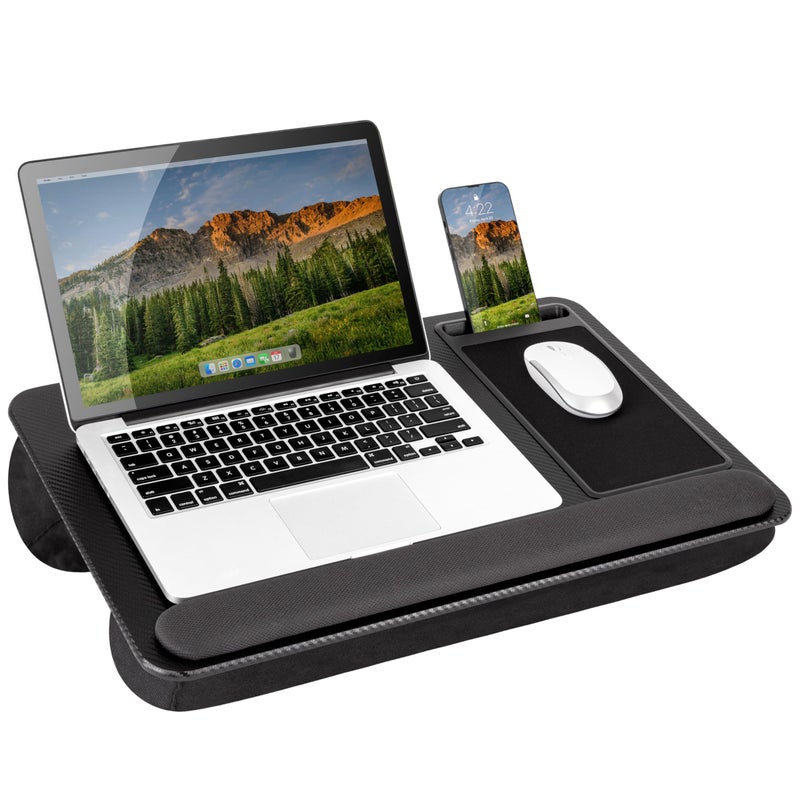LAPGEAR Home Office Pro Lap Desk with Wrist Rest Mouse Pad and Phone Holder Black Carbon Fits up to 156 Inch Laptops Style No 91598