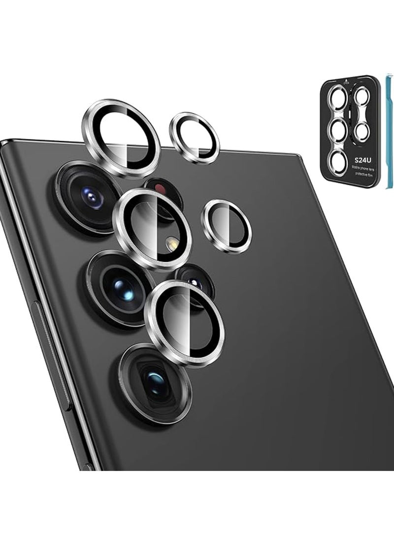 (3+2PCS) for Samsung Galaxy S24 Ultra 5G Camera Lens Protector, 9H Tempered Glass Camera Cover Screen Protector Metal Individual Ring [Installation Tray][Removal tool][Case Friendly]- Silver  - Image 1