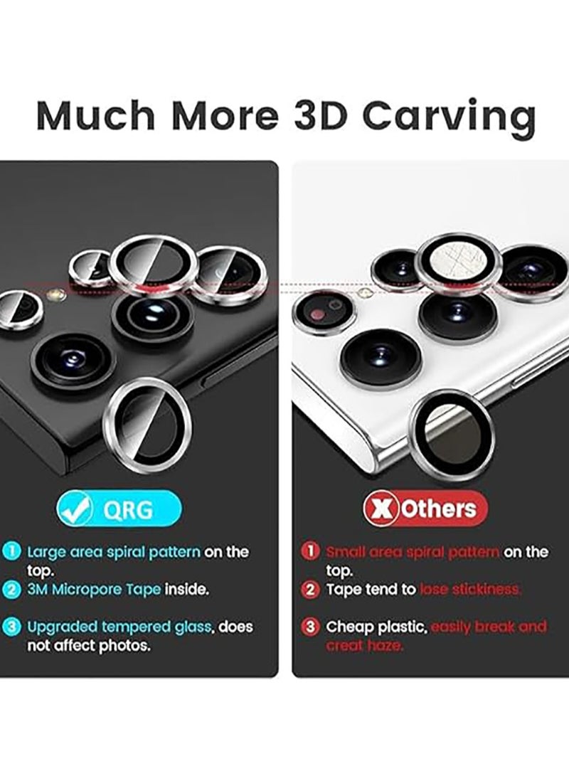 (3+2PCS) for Samsung Galaxy S24 Ultra 5G Camera Lens Protector, 9H Tempered Glass Camera Cover Screen Protector Metal Individual Ring [Installation Tray][Removal tool][Case Friendly]- Silver  - Image 3