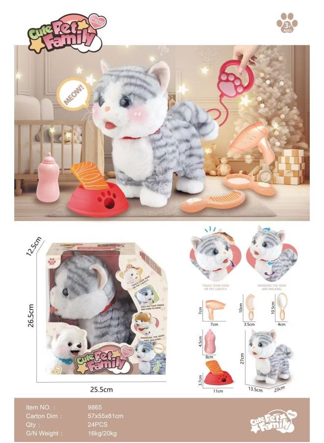 Children's Electric Plush Toy Simulation Can Walk Can Call Teddy Dog White Rabbit Pet Electric Toy Gift Box Wholesale-Color:9865 Silver Gradient Pet English Version [export Only]  - Image 1