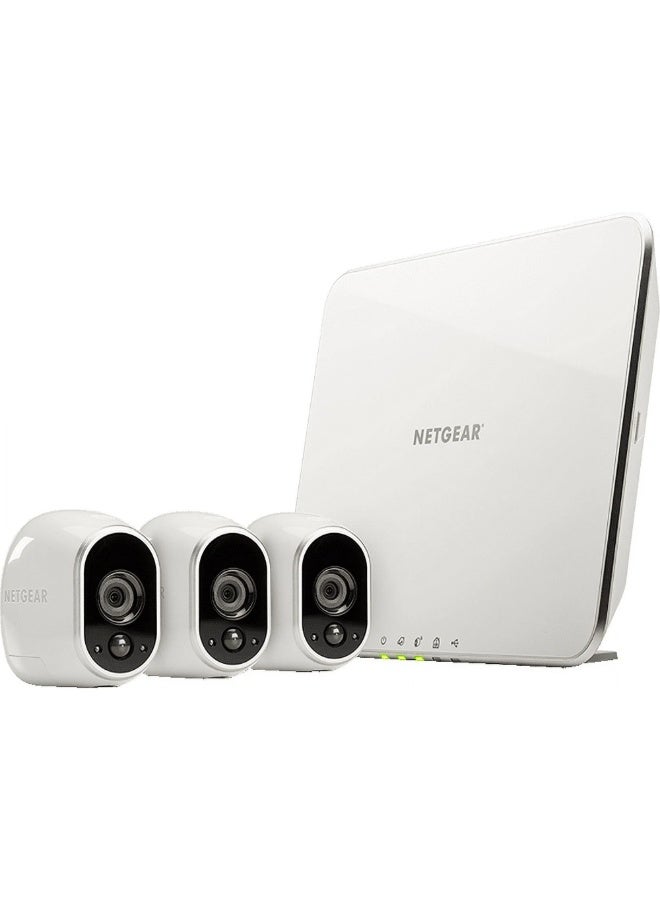 كاميرات أمان Arlo من Netgear - نظام أمان بثلاث كاميرات عالية الدقة، لاسلكي بالكامل، للاستخدام الداخلي والخارجي مع رؤية ليلية (VMS3330-100NAS)