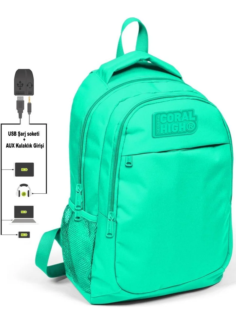 Yaygan Coral High Aqua Green School and Lunch Bag - Girl - USB Socket