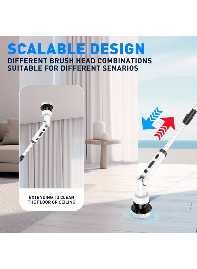 EzzySo فرشاة تنظيف كهربائية متعددة الوظائف لوازم منزلية مع مقبض تمديد قابل للتعديل فرشاة كهربائية دوارة لاسلكية لتنظيف الحمام والمطبخ والمرحاض مع 9 رؤوس فرشاة قابلة للتبديل - Image 4