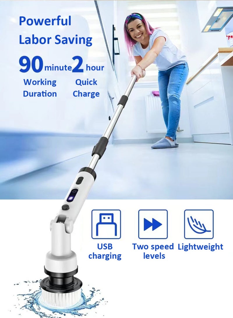 EzzySo فرشاة تنظيف كهربائية متعددة الوظائف لوازم منزلية مع مقبض تمديد قابل للتعديل فرشاة كهربائية دوارة لاسلكية لتنظيف الحمام والمطبخ والمرحاض مع 9 رؤوس فرشاة قابلة للتبديل - Image 2