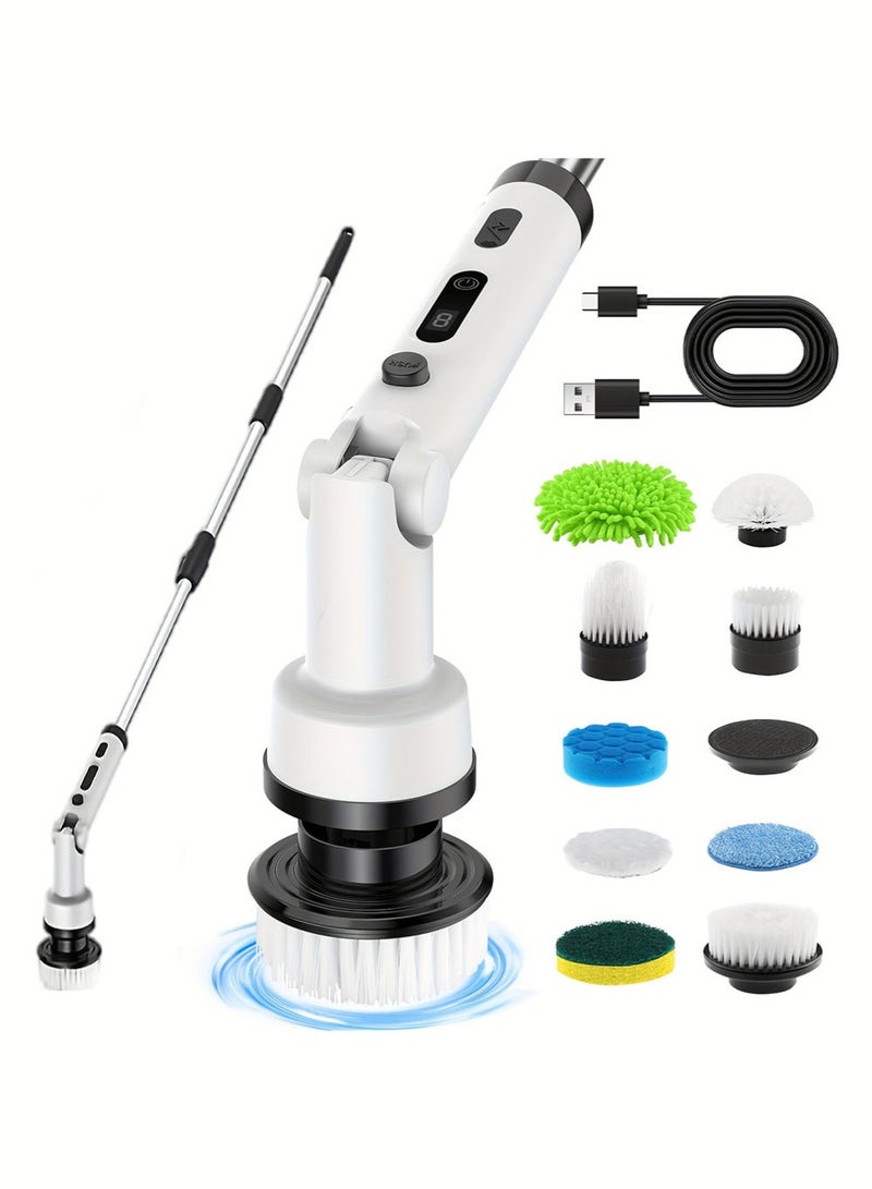 EzzySo فرشاة تنظيف كهربائية متعددة الوظائف لوازم منزلية مع مقبض تمديد قابل للتعديل فرشاة كهربائية دوارة لاسلكية لتنظيف الحمام والمطبخ والمرحاض مع 9 رؤوس فرشاة قابلة للتبديل - Image 1